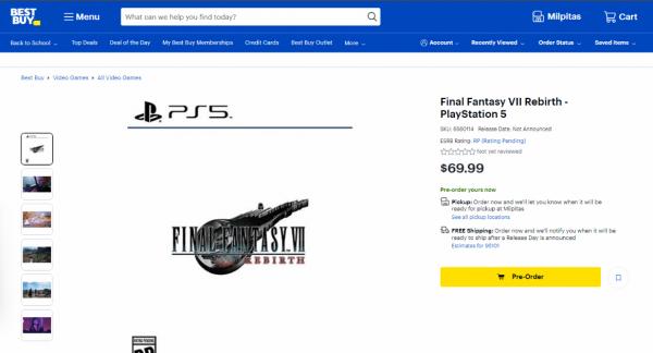 《最终幻想7：重生》美国百思买开启预售，引发玩家期待