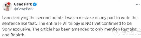 记者误报，《最终幻想7：重制版》三部曲并非PS独占