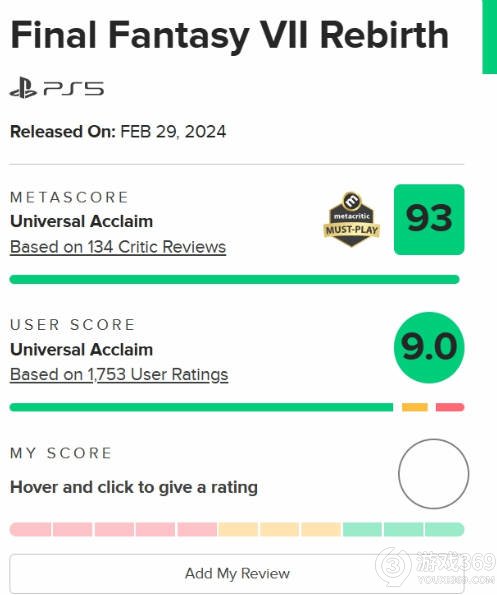 《最终幻想7：重生》获得高分好评 玩家评价持续赞赏